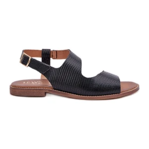 Lewski Shoes Skórzane Sandały Na Sprzączkę Z Tłoczeniem Lewski 3041 Czarne