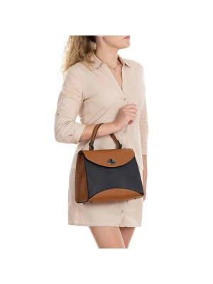 Lia Biassoni Skórzana torebka "Arera" w kolorze czarno-karmelowym - 29 x 23 x 13 cm rozmiar: onesize