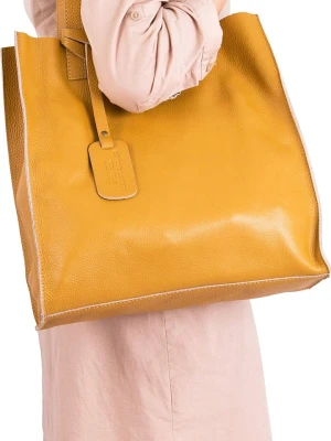 Lia Biassoni Skórzana torebka "Busento" w kolorze żółtym - 34 x 28 x 12 cm rozmiar: onesize
