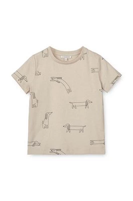 Liewood t-shirt bawełniany dziecięcy Apia Printed Shortsleeve T-shirt kolor beżowy z nadrukiem