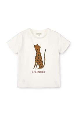 Liewood t-shirt bawełniany niemowlęcy Apia Baby Placement Shortsleeve T-shirt kolor beżowy z nadrukiem