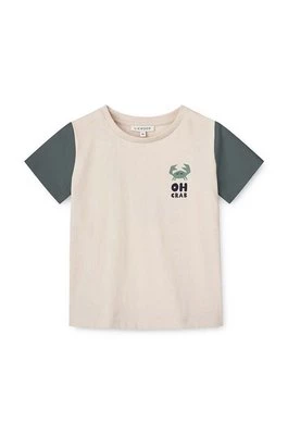 Liewood t-shirt bawełniany niemowlęcy Apia Baby Placement Shortsleeve T-shirt kolor turkusowy z nadrukiem
