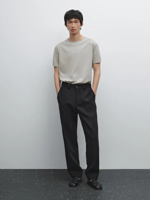 Lightweight 100% Cotton T-Shirt - Szary - - Massimo Dutti - Male