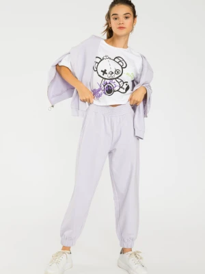 Liliowe pastelowe spodnie dresowe ze ściągaczem Reporter