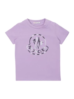 Liliowy T-shirt dla Dzieci z Nadrukiem Logo Moncler