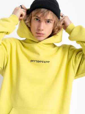 Limonkowa bluza z kapturem z modnymi naszywkami Reporter