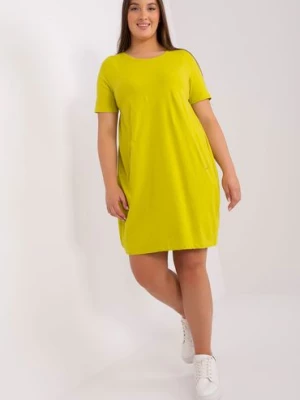 Limonkowa sukienka plus size basic z kieszeniami RELEVANCE