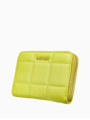 Limonkowy portfel damski z ozdobnymi przeszyciami Puccini