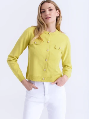 Limonkowy sweterek z biżuteryjnymi guzikami Greenpoint