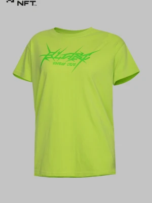 Limonkowy T-shirt z błyszczącym nadrukiem Reporter Young
