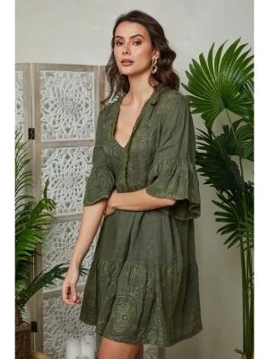 Lin Passion Lniana sukienka w kolorze khaki rozmiar: 40/42