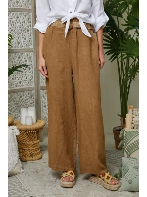 Lin Passion Lniane spodnie w kolorze jasnobrązowym rozmiar: 38/40