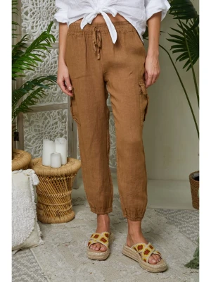 Lin Passion Lniane spodnie w kolorze jasnobrązowym rozmiar: 40/42