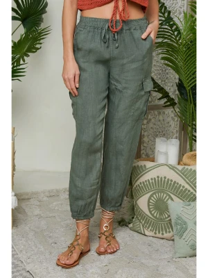 Lin Passion Lniane spodnie w kolorze khaki rozmiar: 36/38