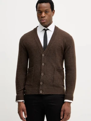 Lindbergh kardigan z dodatkiem wełny męski kolor brązowy 30.800223