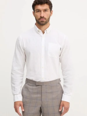 Lindbergh koszula lniana męska kolor biały regular z kołnierzykiem button-down 30.220276