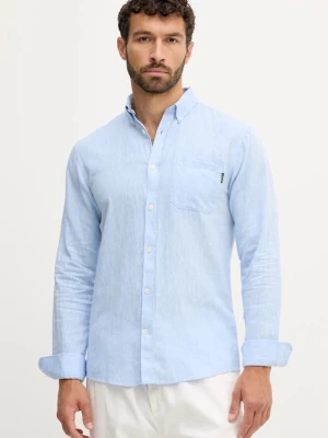 Lindbergh koszula lniana męska kolor niebieski regular z kołnierzykiem button-down 30.220276