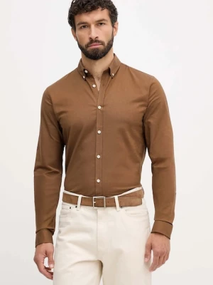Lindbergh koszula męska kolor brązowy slim z kołnierzykiem button-down 30-203174