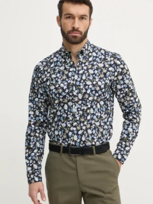 Lindbergh koszula męska kolor granatowy slim z kołnierzykiem button-down 30-203538