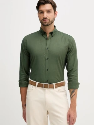 Lindbergh koszula męska kolor zielony slim z kołnierzykiem button-down 30-203174