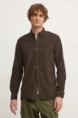 Lindbergh koszula sztruksowa kolor zielony regular z kołnierzykiem button-down 30-225016