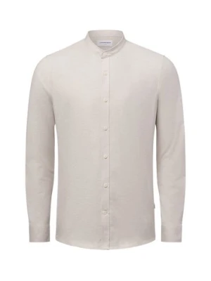 Lindbergh Męska koszula casual Mężczyźni Slim Fit Bawełna beżowy jednolity,