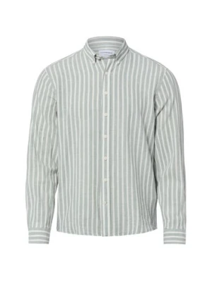 Lindbergh Męska koszula casual z zawartością lnu Mężczyźni Regular Fit Bawełna zielony|biały w paski,