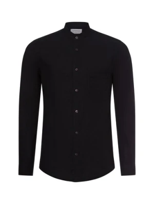 Lindbergh Męska koszula casual z zawartością lnu Mężczyźni Slim Fit len czarny jednolity,