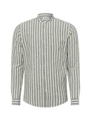 Lindbergh Męska koszula casual z zawartością lnu Mężczyźni Slim Fit len zielony|biały w paski,