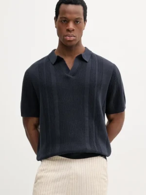Lindbergh polo bawełniane męski kolor granatowy gładki 30-804125
