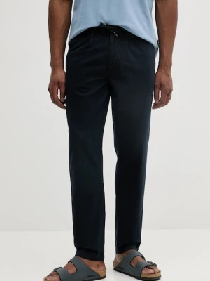 Lindbergh spodnie lniane męskie kolor granatowy dopasowane 30-003122A