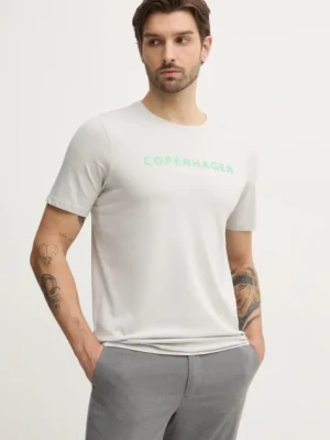 Zdjęcie produktu Lindbergh t-shirt bawełniany męski kolor szary z nadrukiem 30-400200