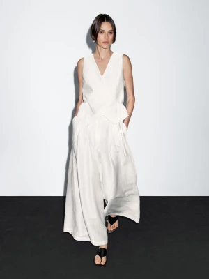 Kamizelka Z Mieszanki Lnu Z Wiązaniem - Biały - - Massimo Dutti - Kobieta