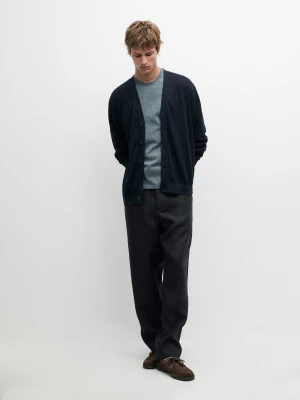 Kardigan Z Dzianiny Z Guzikami Z Lnu - Granatowy - - Massimo Dutti - Mężczyzna