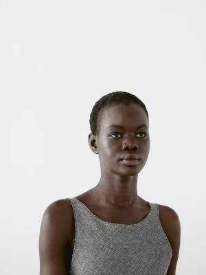 Linen Fluid Sleeveless Dress - Szary - - Massimo Dutti - Kobieta
