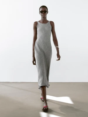 Linen Fluid Sleeveless Dress - Szary - - Massimo Dutti - Kobieta