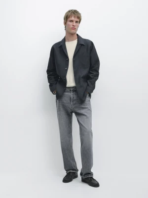 Linen Overshirt With Pocket Detail - Niebieski - - Massimo Dutti - Mężczyzna