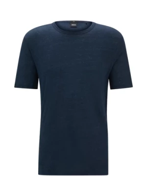 Linen Regular-Fit Crew-Neck T-Shirt Granatowy Hugo Boss