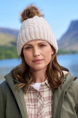 Lisbon damska czapka z podszewką i pomponem Borg - Beige Mountain Warehouse