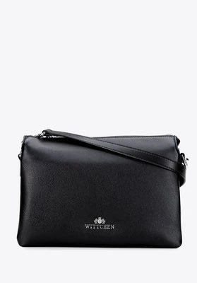 Listonoszka ze skóry naturalnej trójkomorowa czarno - srebrna Wittchen