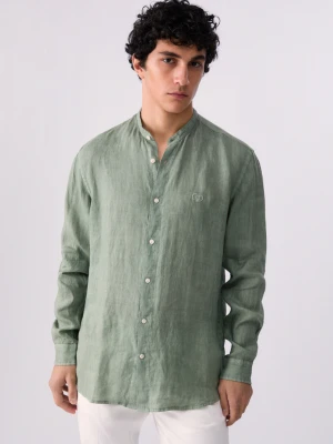 Liu Jo 100% Linen Mandarin-collar Shirt zielony