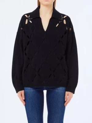 Liu Jo 100% Wool Jumper With Bejewelled Embroidery czarny