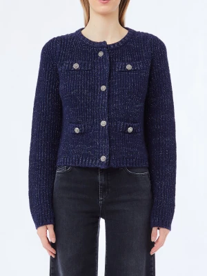 Liu Jo Alpaca And Wool Blend Cardigan Dark Blue