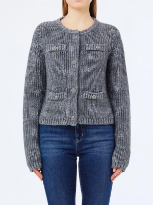 Liu Jo Alpaca And Wool Blend Cardigan Steel