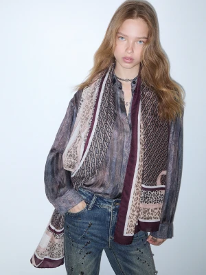 Liu Jo Animal Print Stole With Straps Aubergine