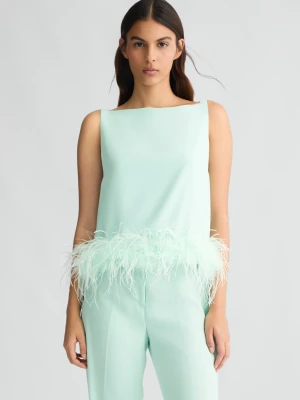 Liu Jo Aqua Green Top With Feathers LIUJO