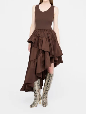 Liu Jo Asymmetrical Dress With Flounced Detailing Dark Brown