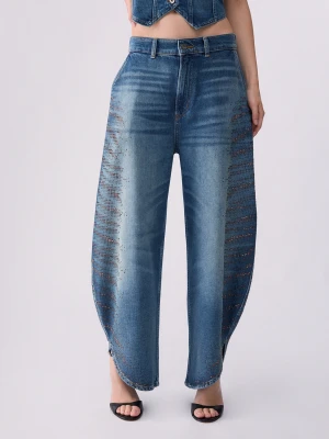 Liu Jo Balloon Jeans With Micro Rhinestones Blue Denim