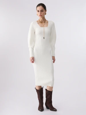 Liu Jo Balloon Knit Dress White Wool