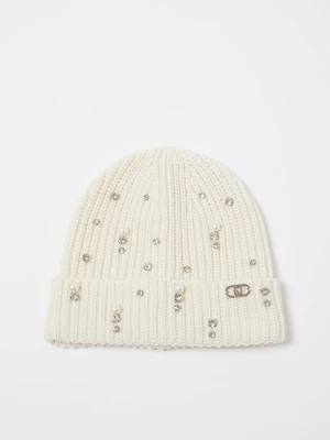Liu Jo Beanie Hat With Rhinestones And Pearls Butter